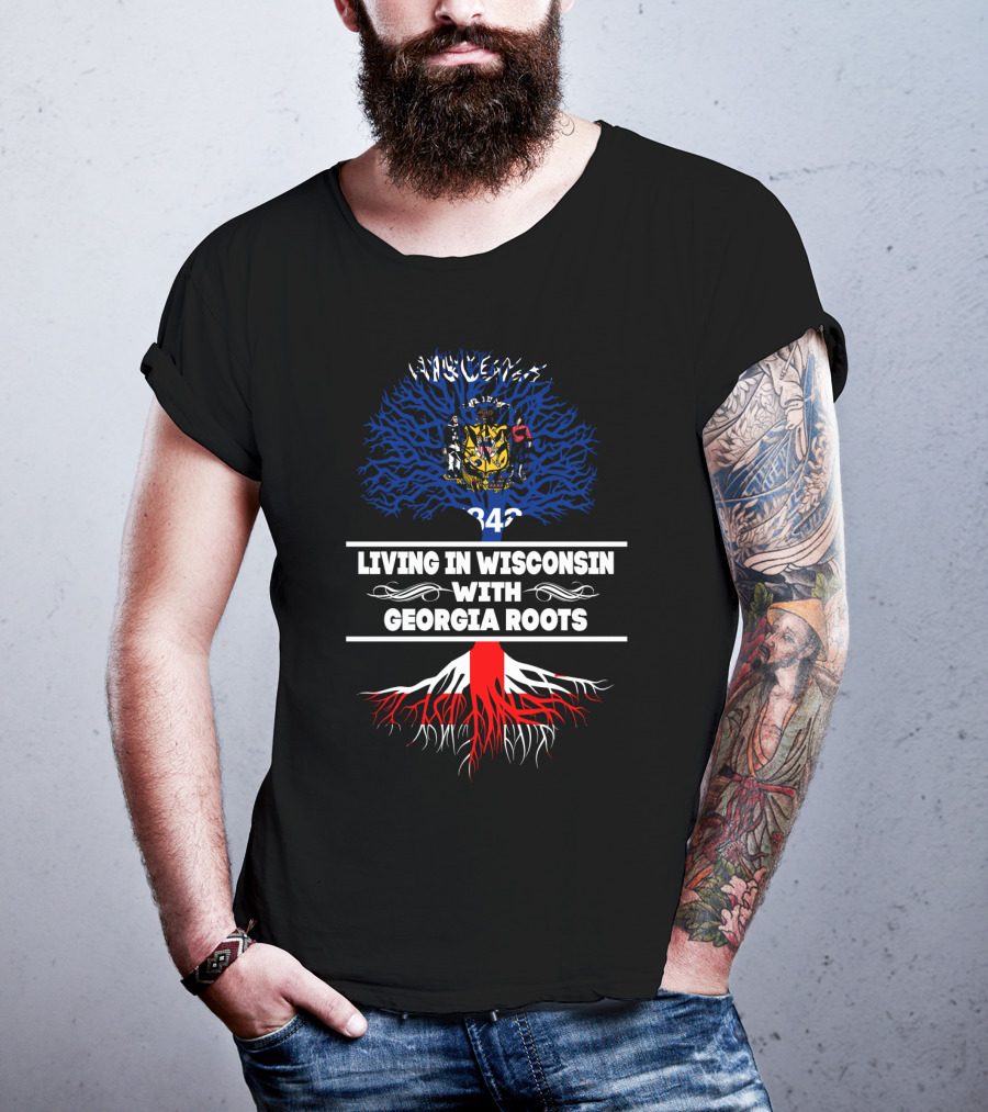 Wisconsin Pride Blending With Deep Georgia Roots And Blue Tree Symbolism T-Shirt