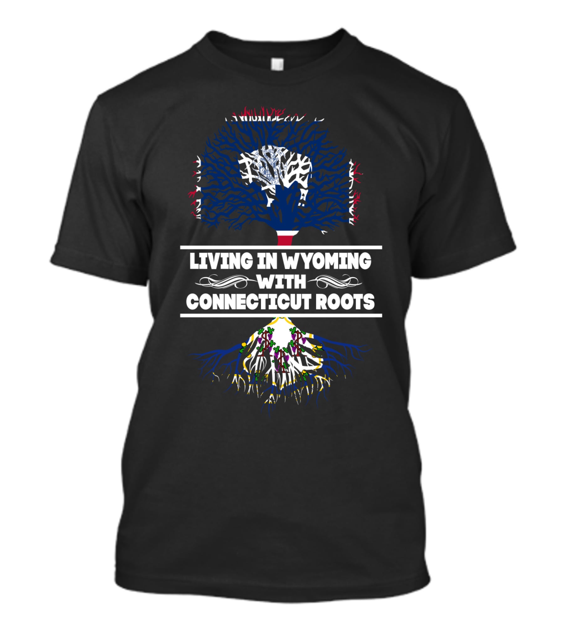 Wyoming Living And Connecticut Roots With Dual-Colored Tree Symbolism T-Shirt