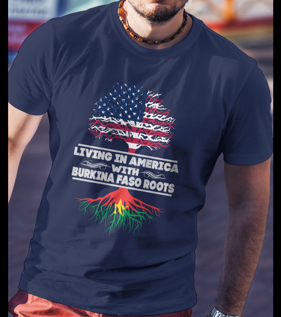 Living In America With Burkina Faso Roots USA Flag Tree T-Shirt