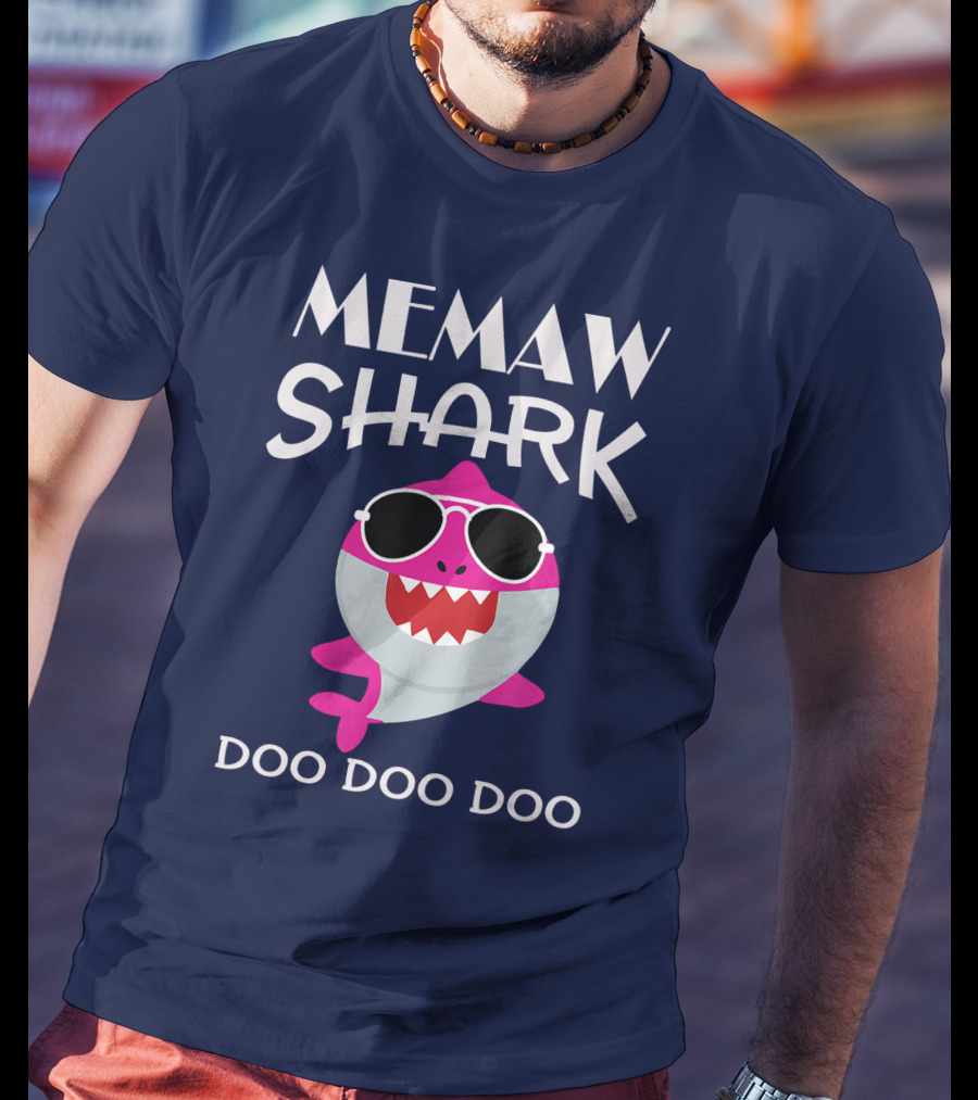 Memaw Shark Doo Doo Doo Sunglasses Pink Cartoon T-Shirt