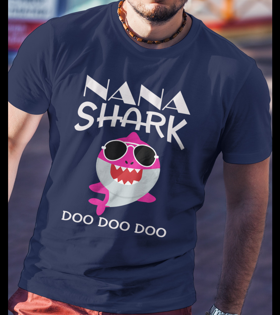 Nana Shark Doo Doo Doo Sunglasses Pink Cartoon T-Shirt