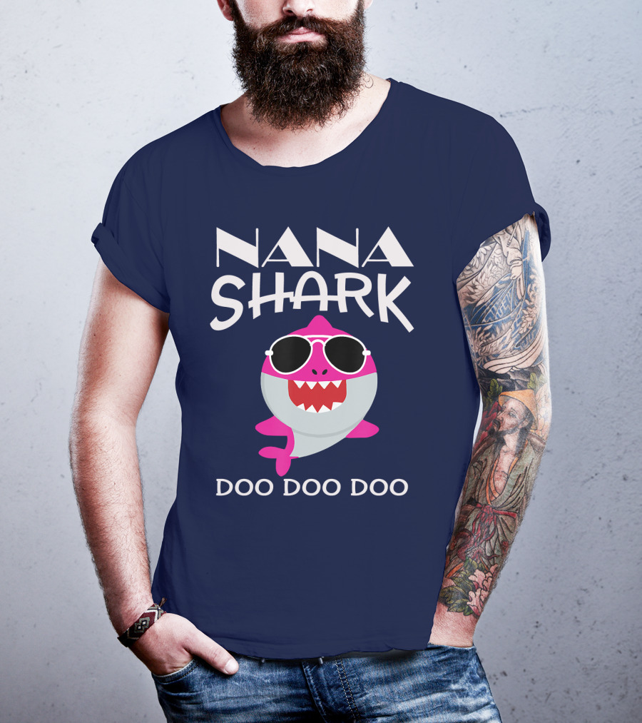 Nana Shark Doo Doo Doo Sunglasses Pink Cartoon T-Shirt