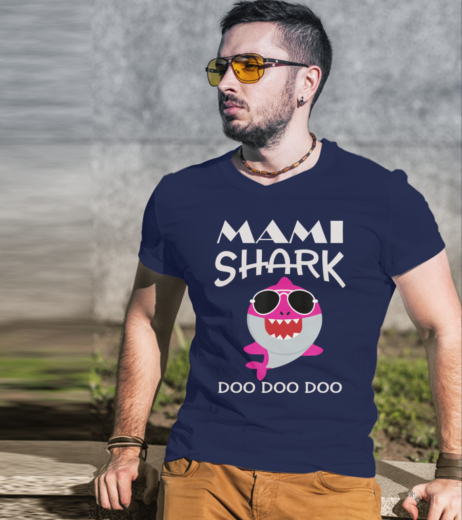 Mami Shark Doo Doo Doo Sunglasses Pink Cartoon T-Shirt