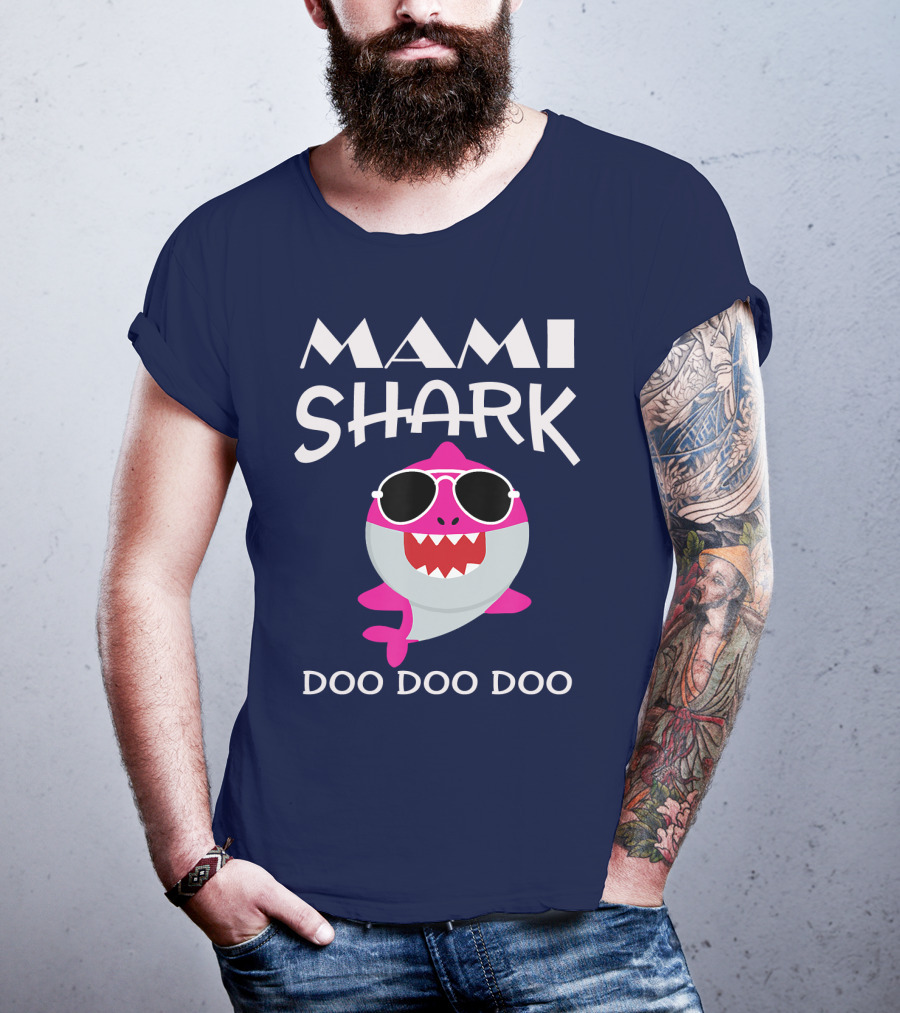 Mami Shark Doo Doo Doo Sunglasses Pink Cartoon T-Shirt