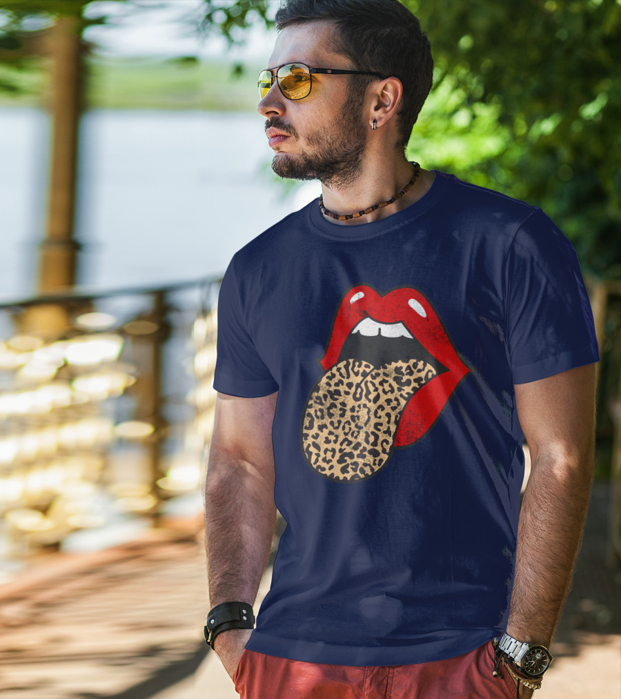 Red Lips Leopard Tongue Trendy Animal ASM T-Shirt
