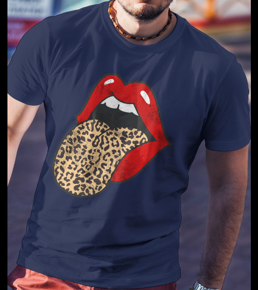 Red Lips Leopard Tongue Trendy Animal ASM T-Shirt