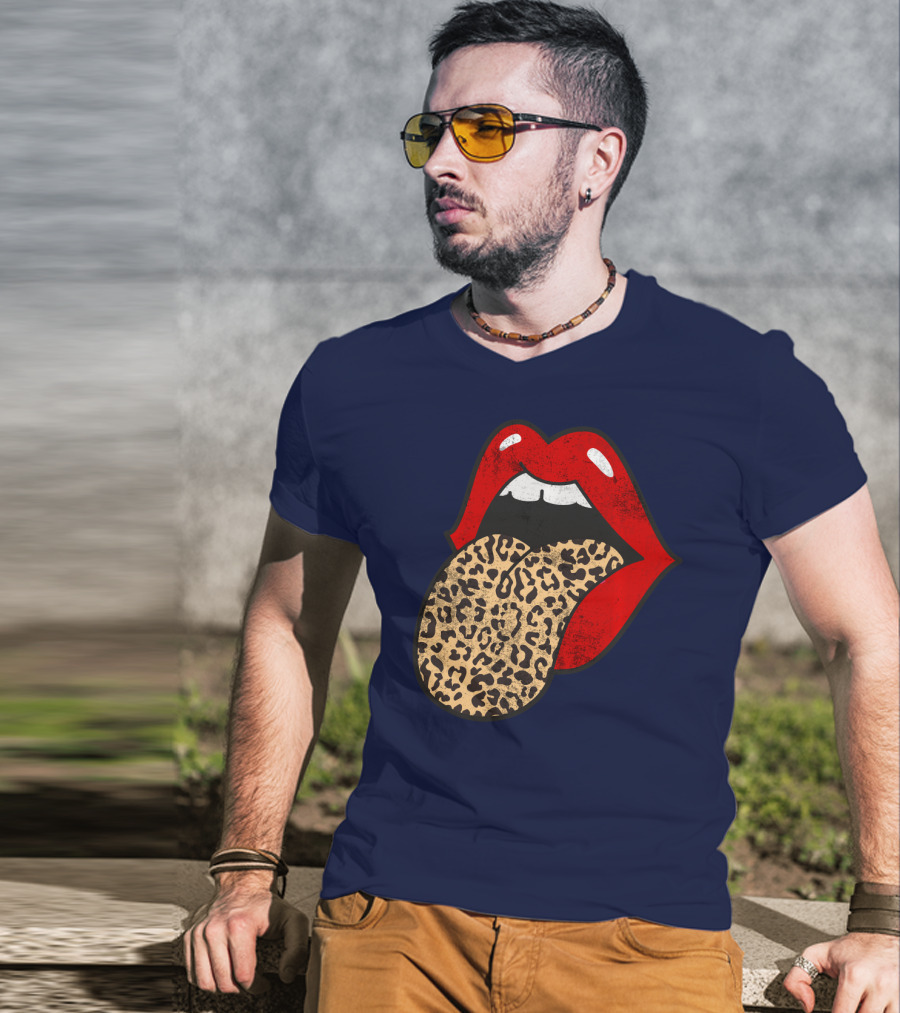 Red Lips Leopard Tongue Trendy Animal ASM T-Shirt