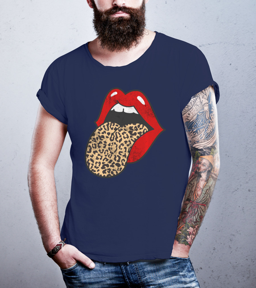 Red Lips Leopard Tongue Trendy Animal ASM T-Shirt