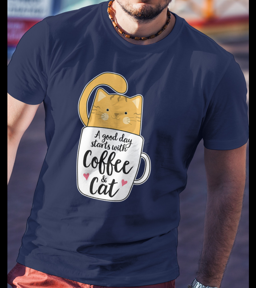 Funny Orange Cat A Good Day Starts With Coffee And Cat T-Shirt