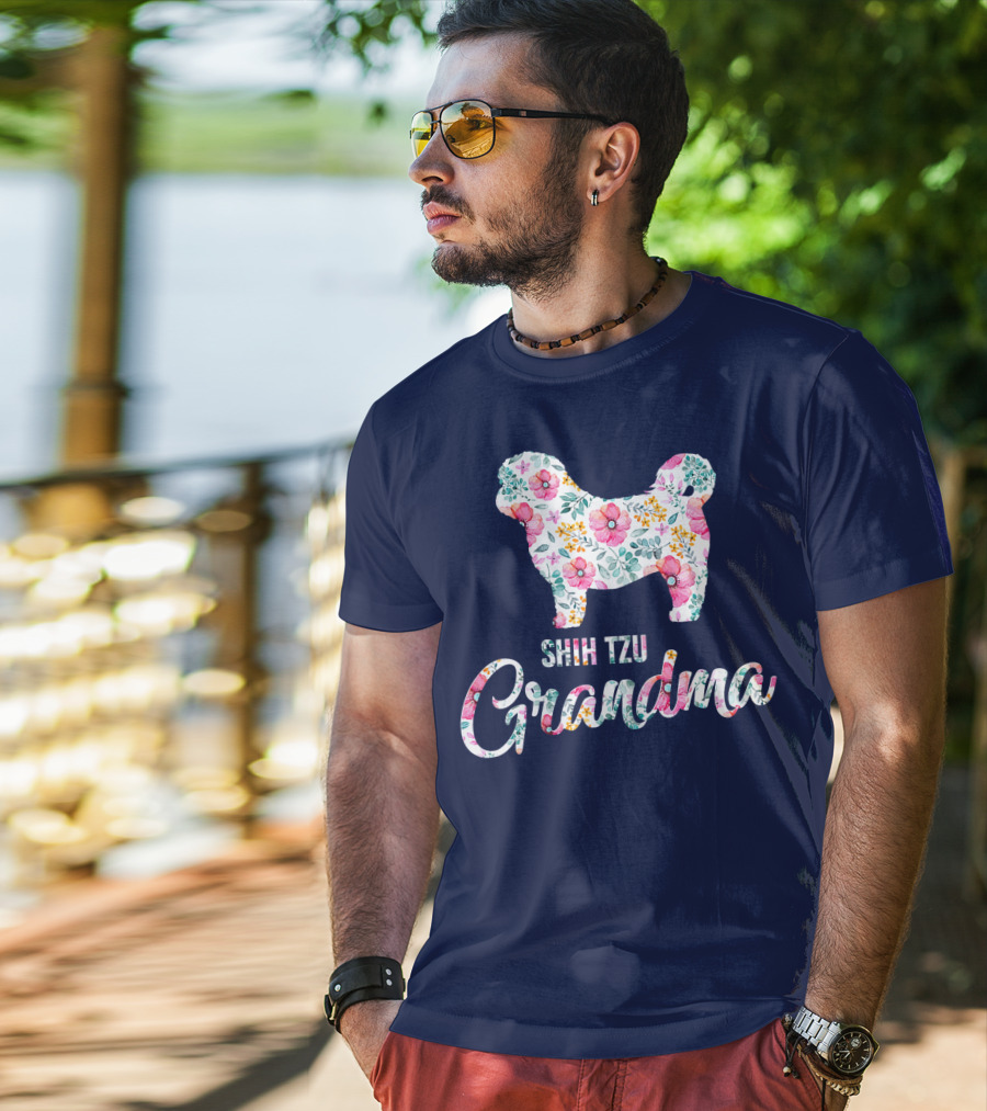 Shih Tzu Grandma Floral Dog T-Shirt