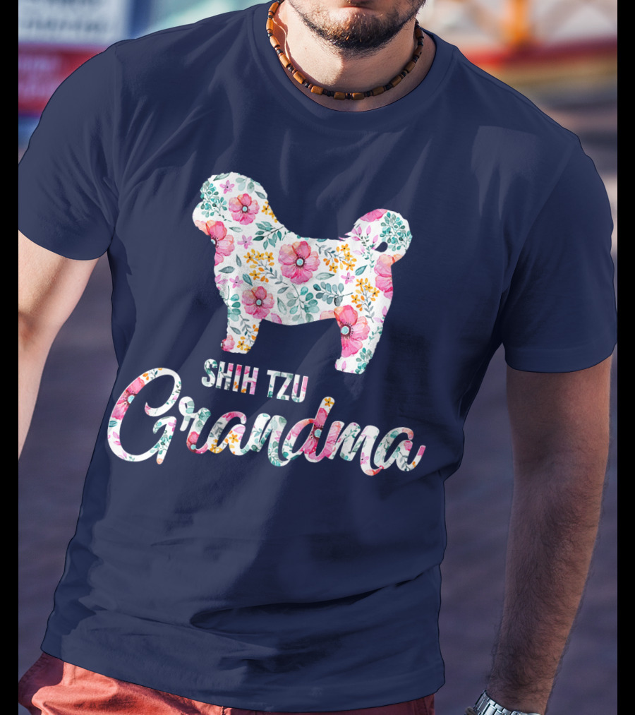 Shih Tzu Grandma Floral Dog T-Shirt