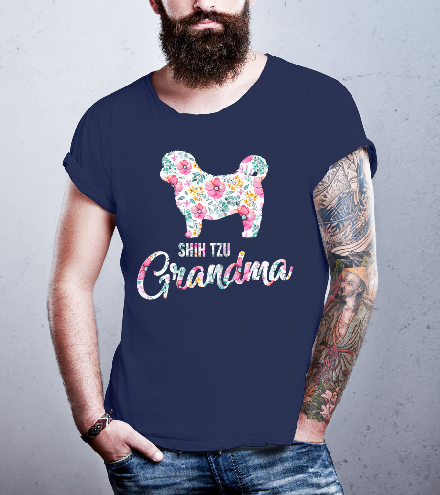 Shih Tzu Grandma Floral Dog T-Shirt