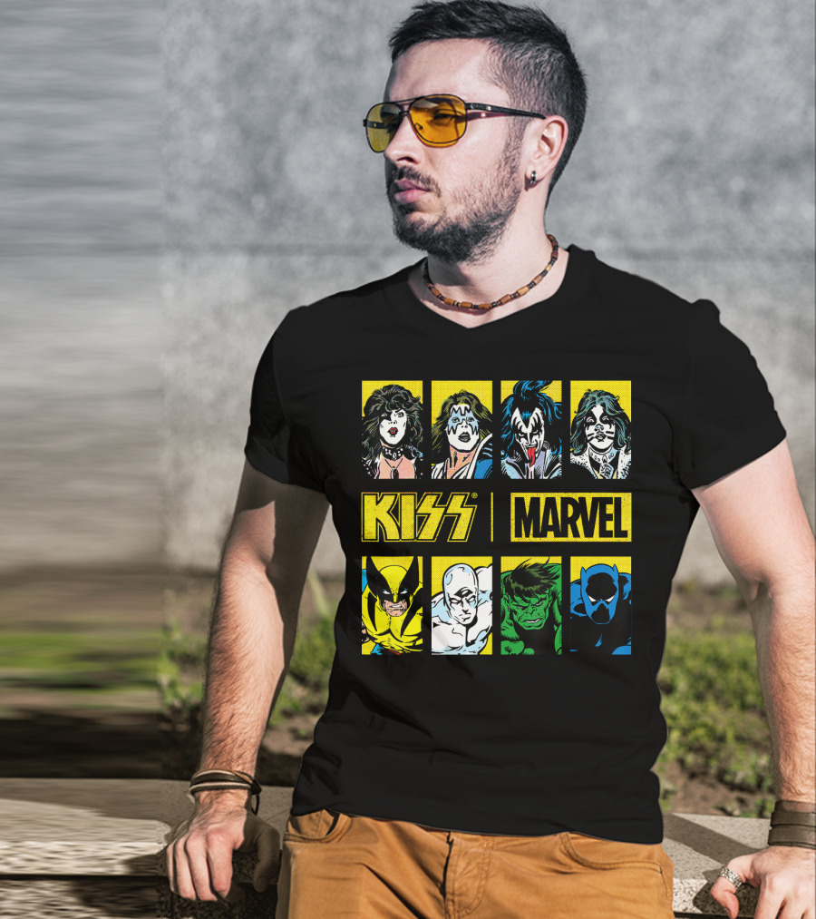 KISS Marvel Wolverine Hulk Black Panther Hero Portrait Boxes T-Shirt