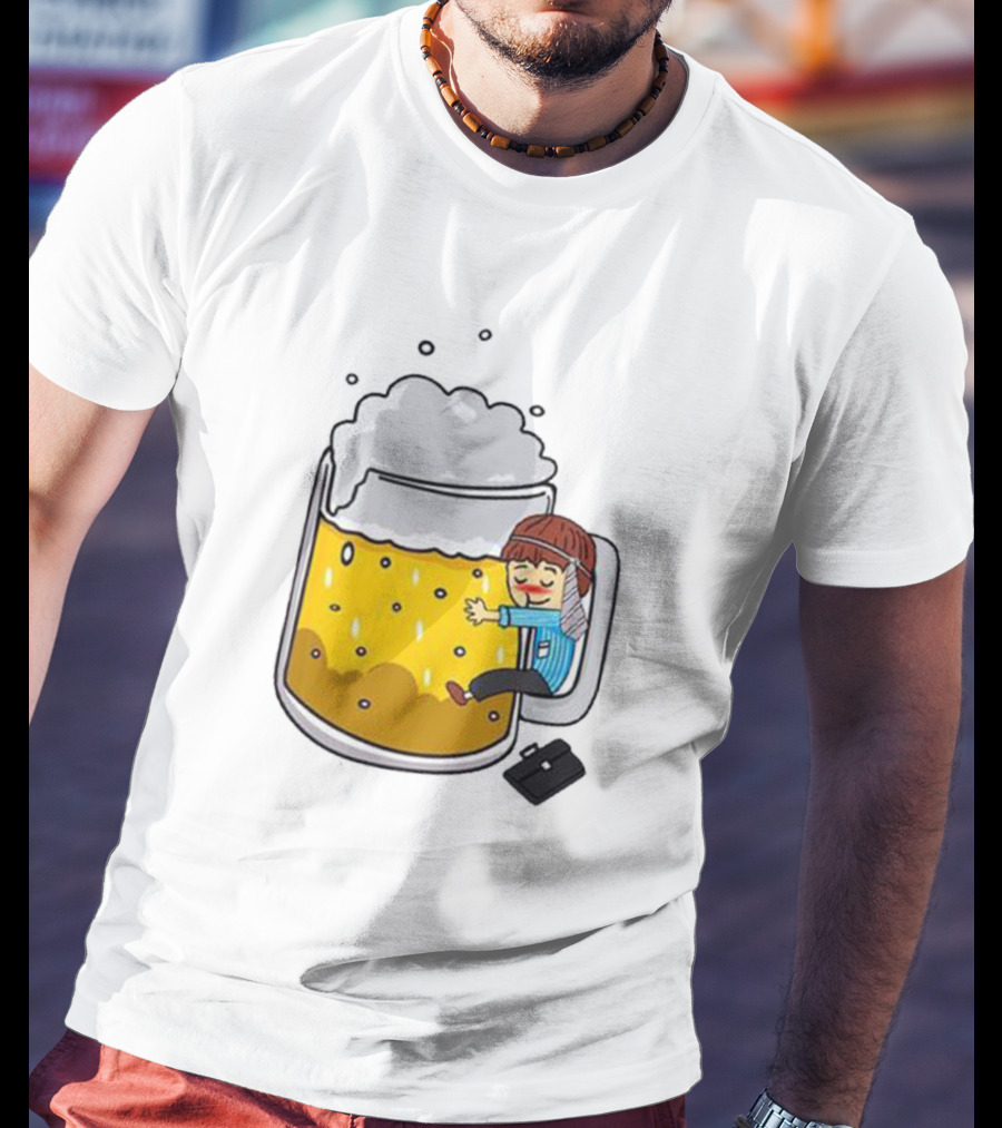 Beer Mug Hug With Traveler Cartoon Character T-Shirt