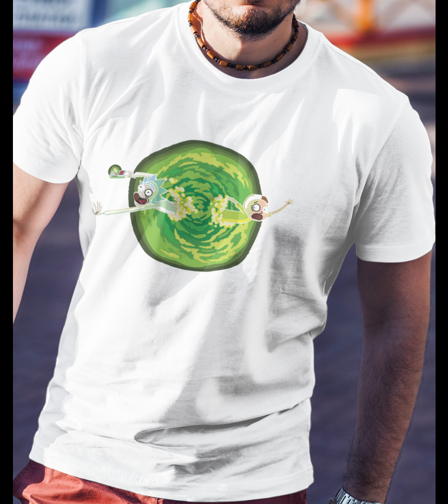 Rick And Morty Animated Portal Gun Adventure Scene T-Shirt