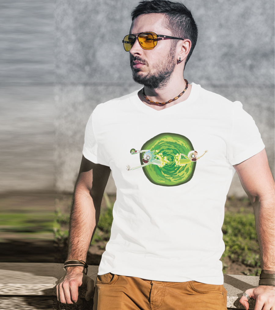 Rick And Morty Animated Portal Gun Adventure Scene T-Shirt
