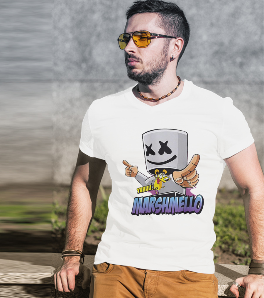Marshmello Yuhuuu Cartoon Styled Short Sleeve T-Shirt