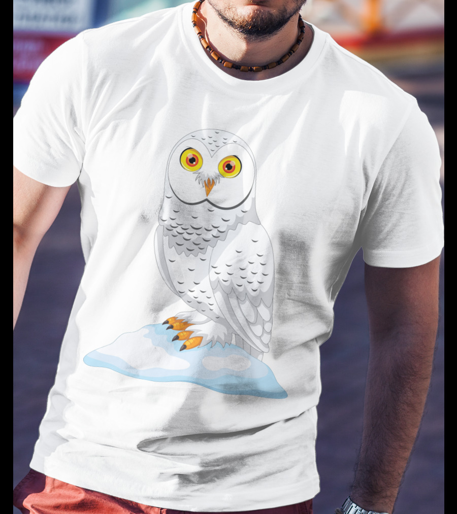 Cute Cartoon Arctic Owl Sitting On Snow T-Shirt