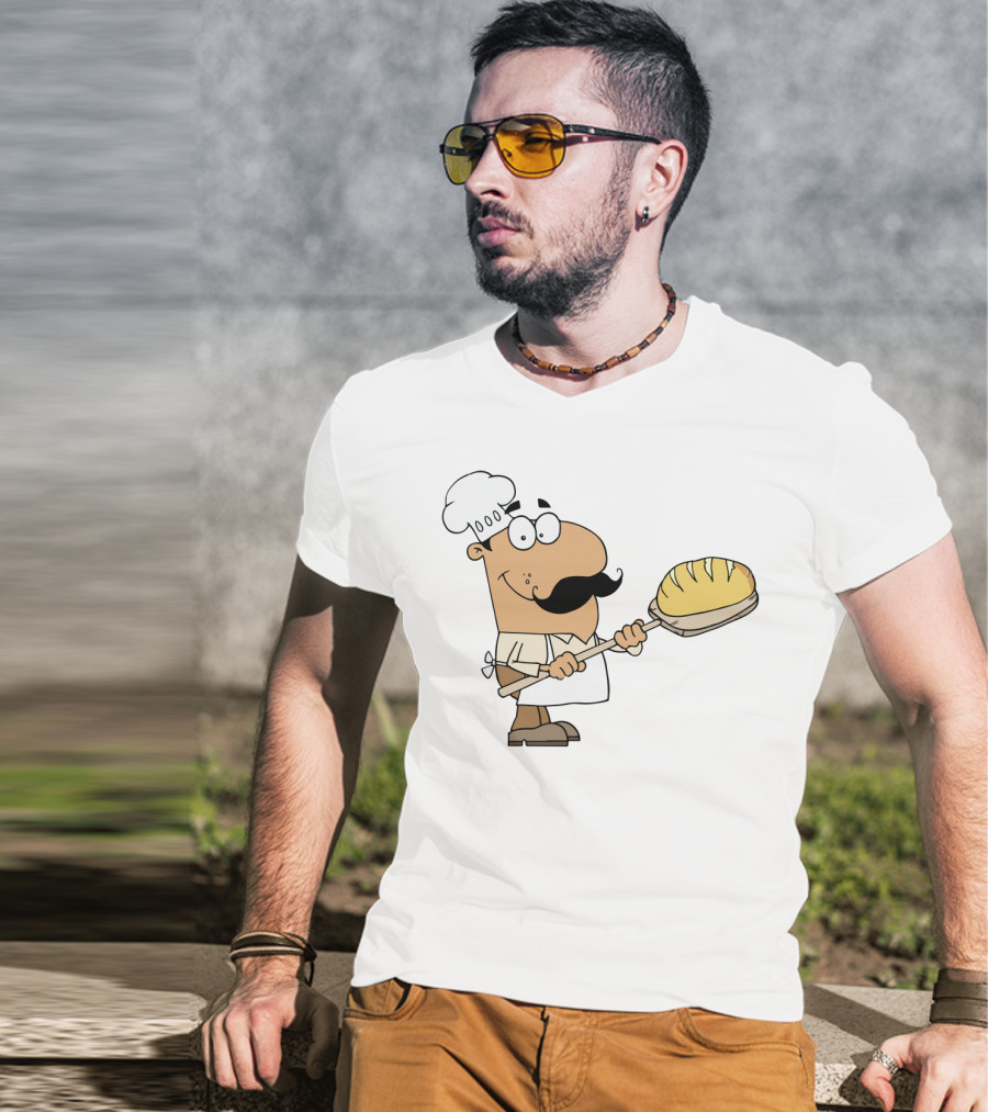 Hispanic Cartoon Bread Maker Man With Chef Hat And Loaf On Paddle T-Shirt