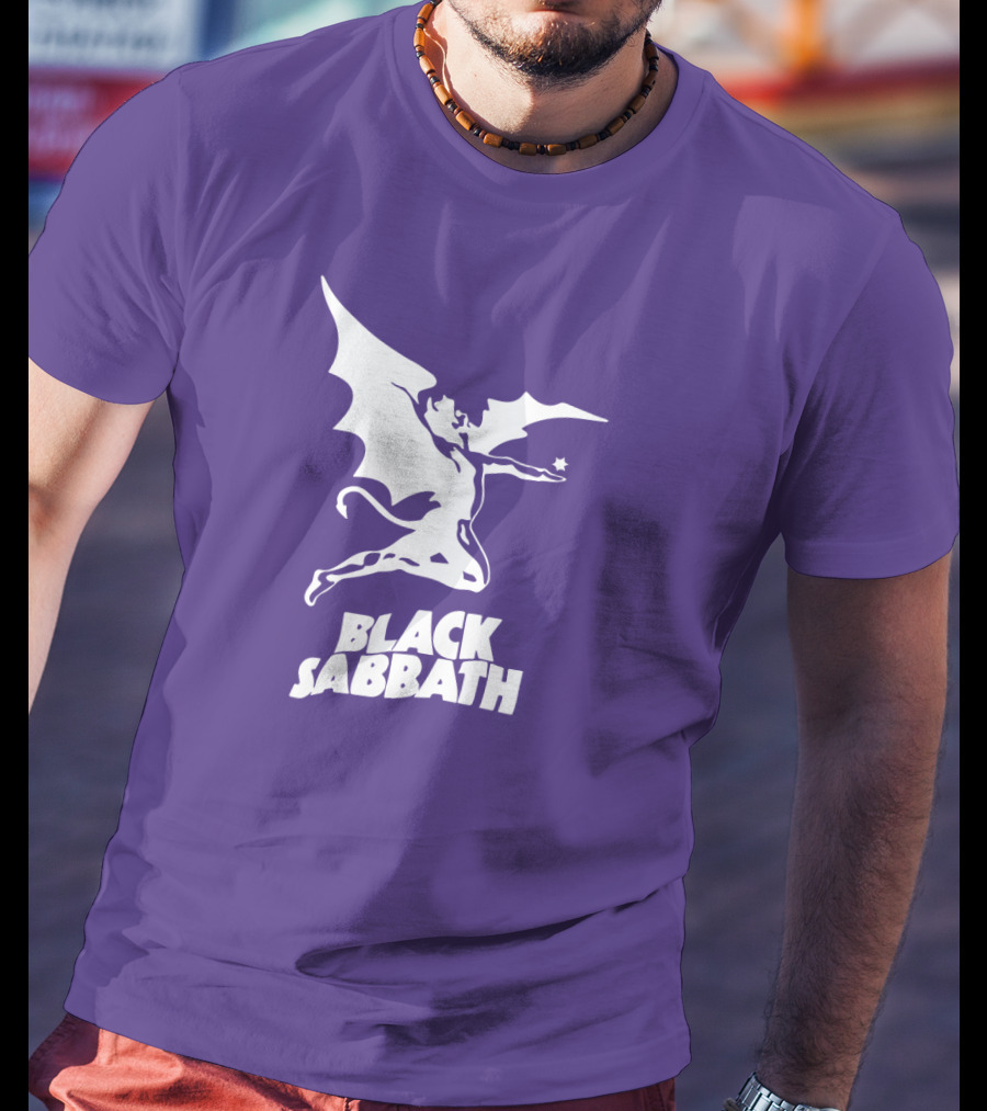 Black Sabbath Flying Devil Logo Purple Background T-Shirt