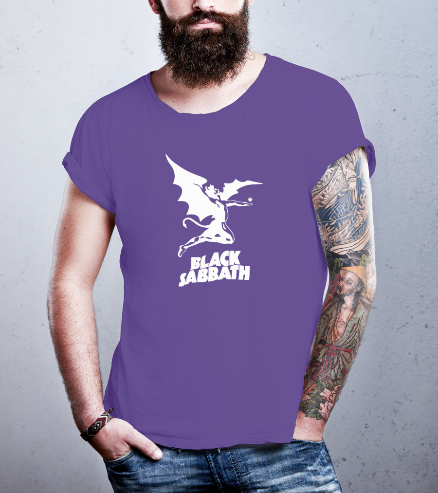 Black Sabbath Flying Devil Logo Purple Background T-Shirt