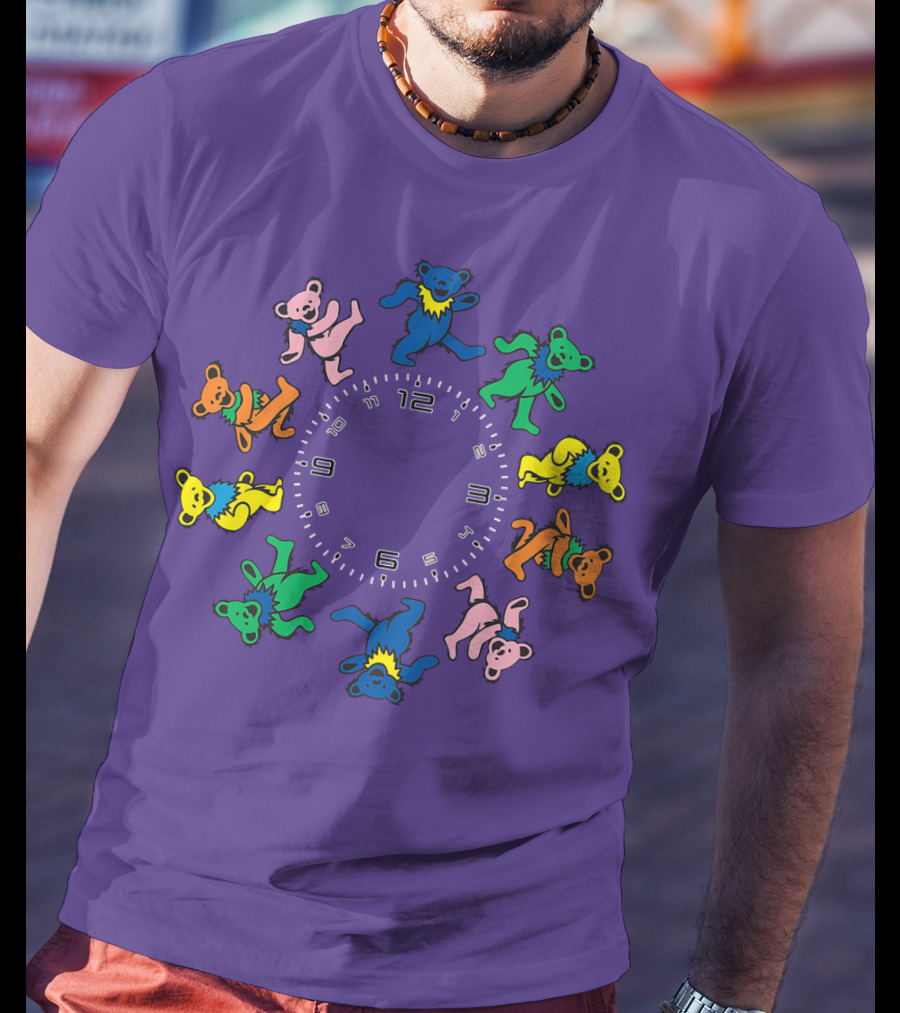 The Grateful Bear Colorful Dancing Bears Around Clock T-Shirt