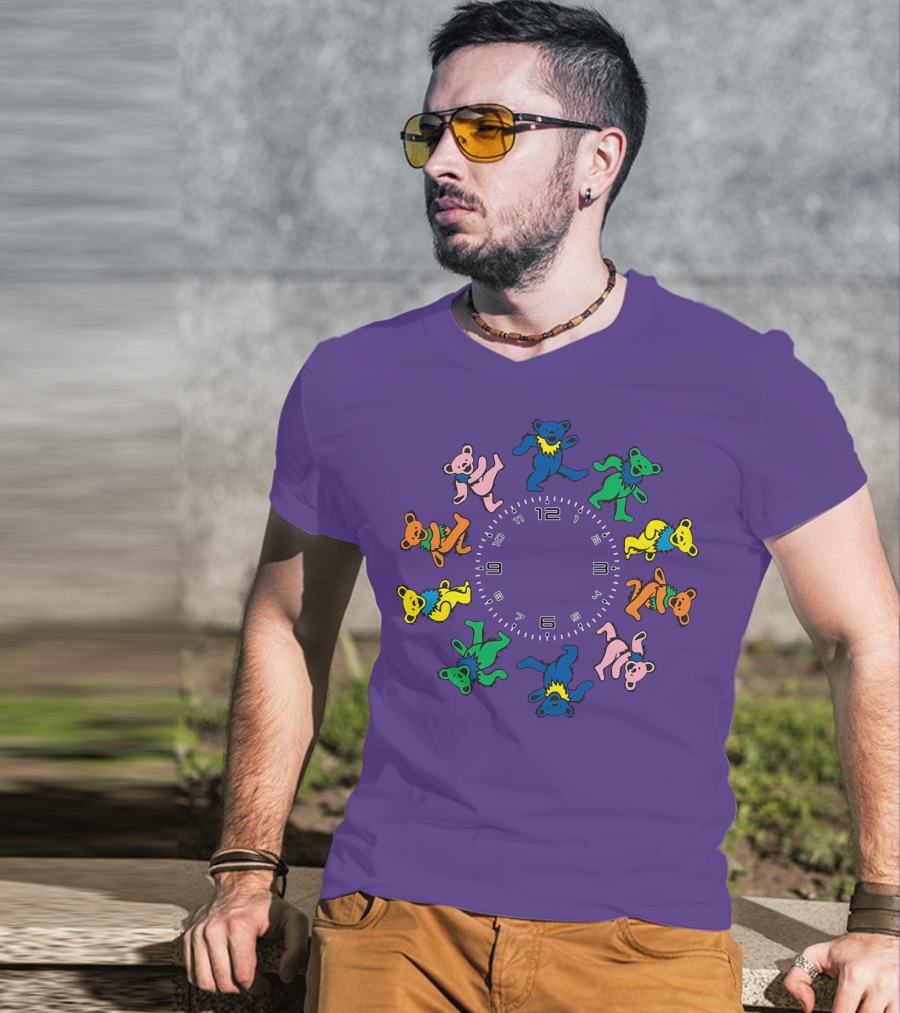 The Grateful Bear Colorful Dancing Bears Around Clock T-Shirt