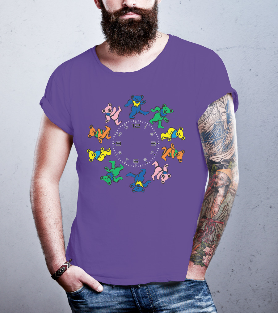 The Grateful Bear Colorful Dancing Bears Around Clock T-Shirt