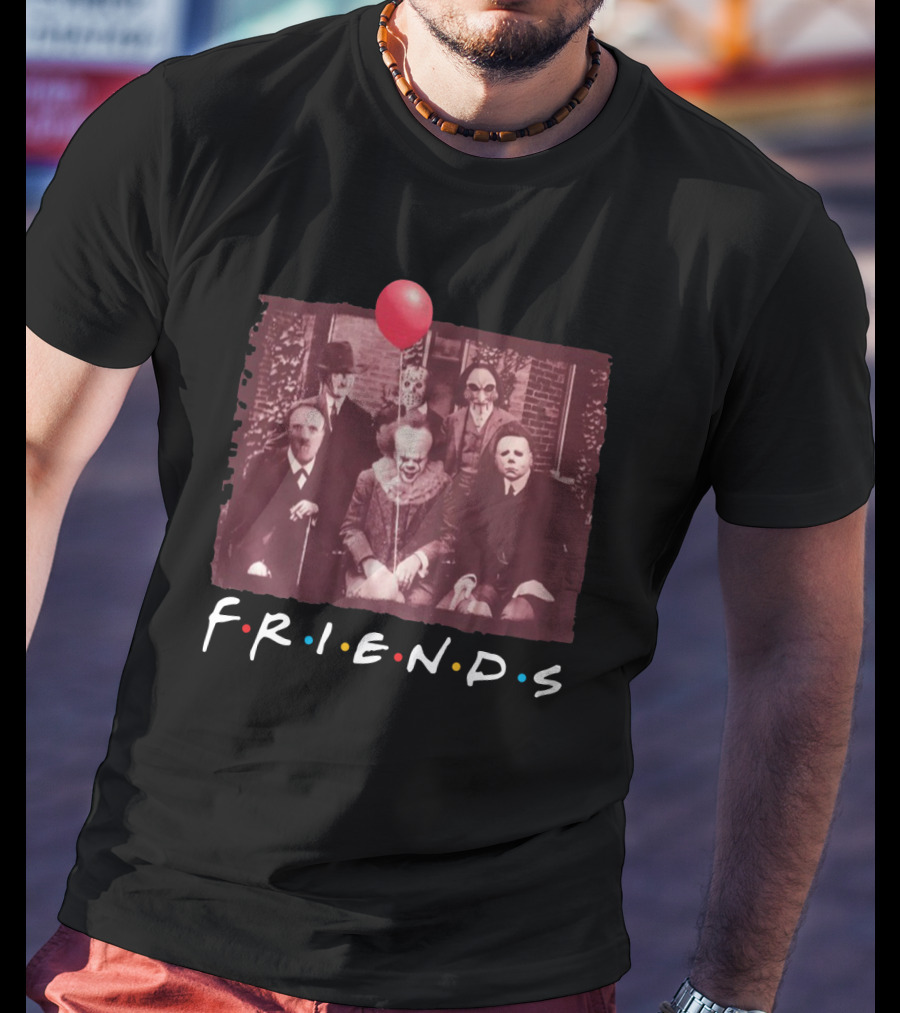 Pennywise Hannibal Lecter Michael Myers Freddy Krueger Jason Voorhees Billy Vintage Horror Friends Parody Balloon T-Shirt