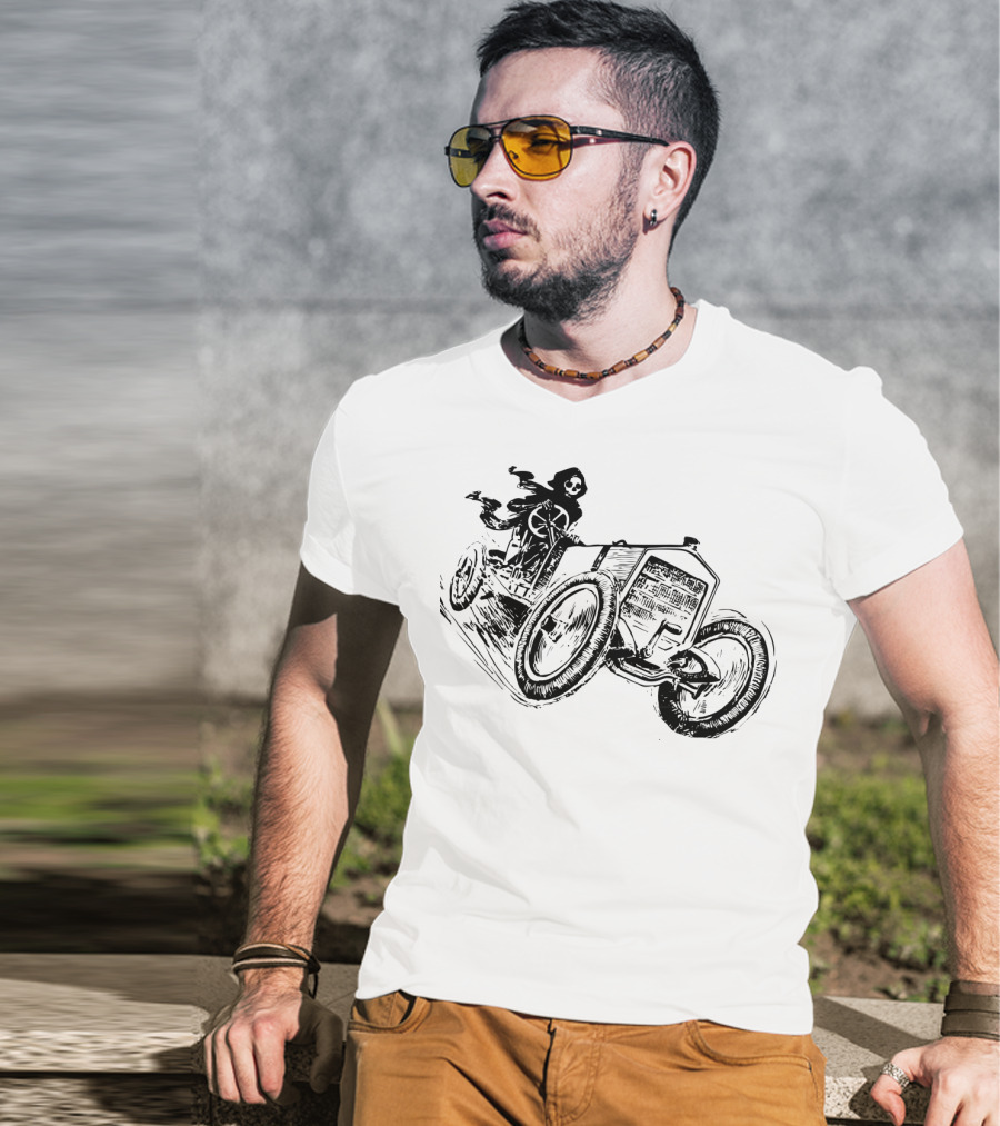 Vintage Death Racing Grim Reaper In High-Speed Race Car T-Shirt