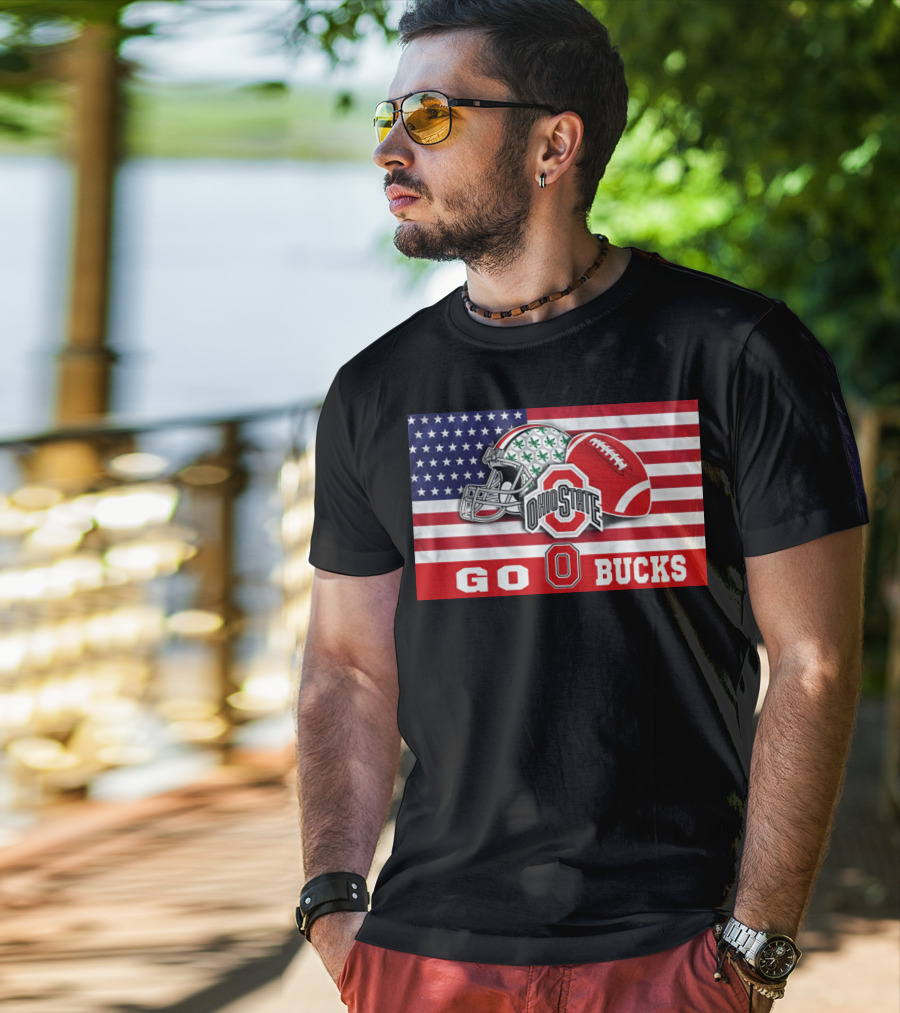 Ohio State Buckeyes Go Bucks American Flag Football Helmet T-Shirt