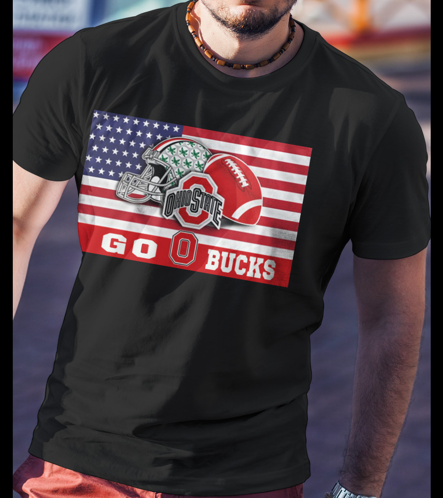 Ohio State Buckeyes Go Bucks American Flag Football Helmet T-Shirt
