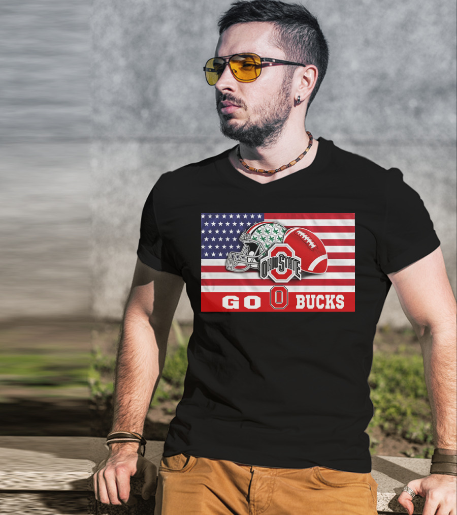 Ohio State Buckeyes Go Bucks American Flag Football Helmet T-Shirt