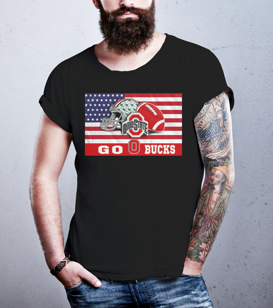 Ohio State Buckeyes Go Bucks American Flag Football Helmet T-Shirt