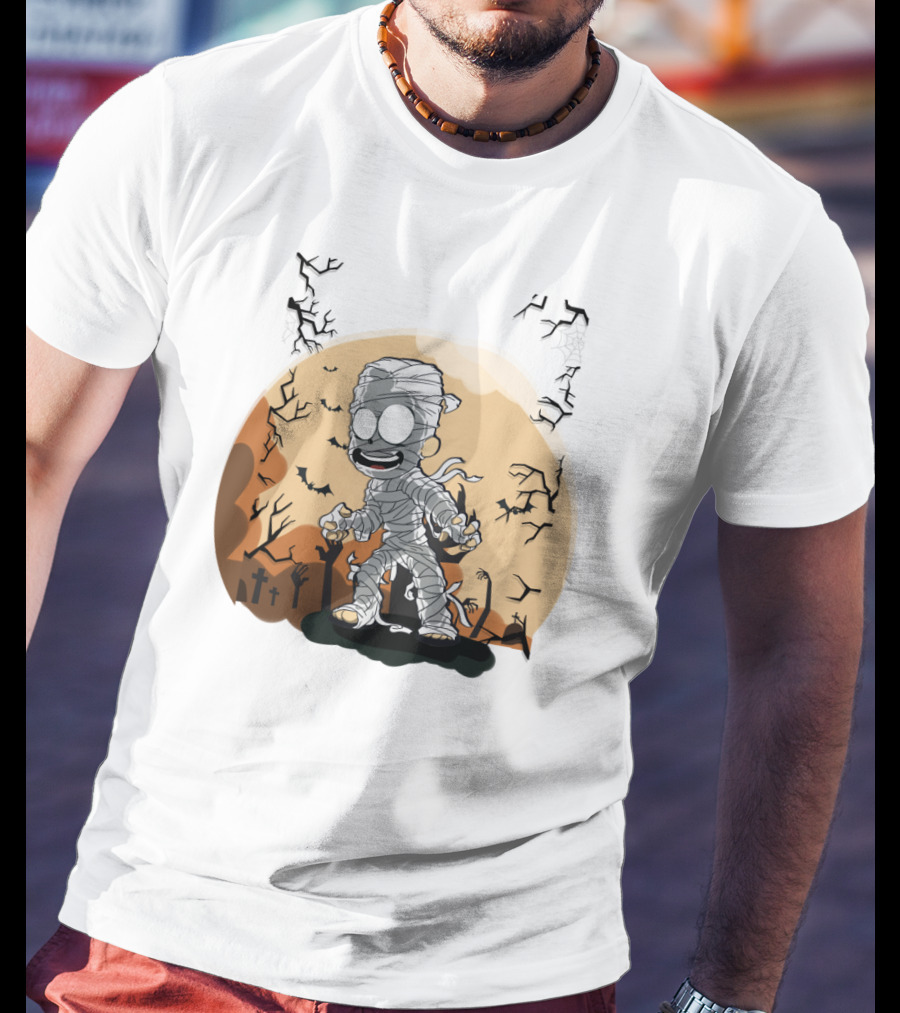 Halloween Zombies Mummy With Moon Tombs And Spooky Trees T-Shirt