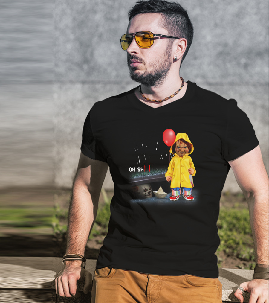Pennywise And Chucky Oh ShIT Red Balloon Yellow Raincoat Storm Drain T-Shirt