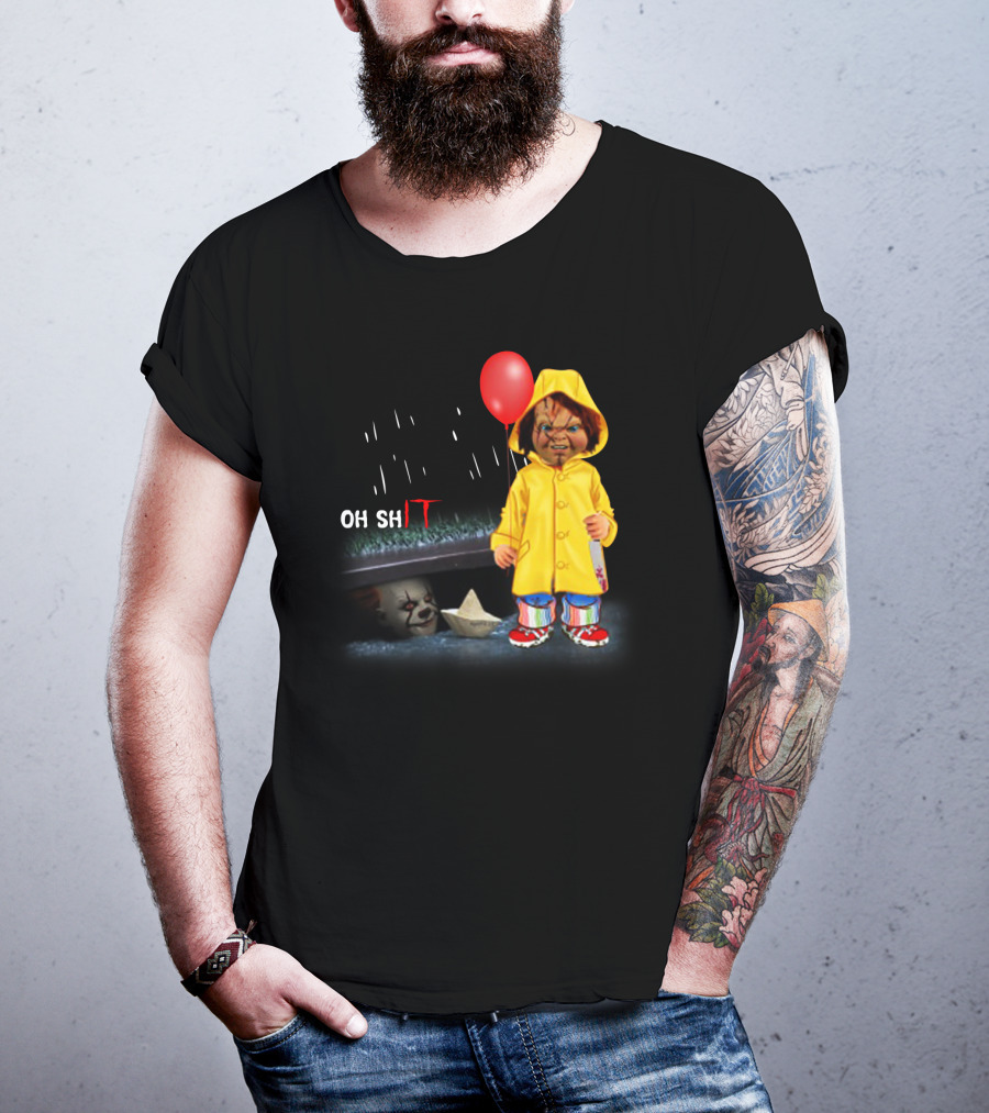 Pennywise And Chucky Oh ShIT Red Balloon Yellow Raincoat Storm Drain T-Shirt