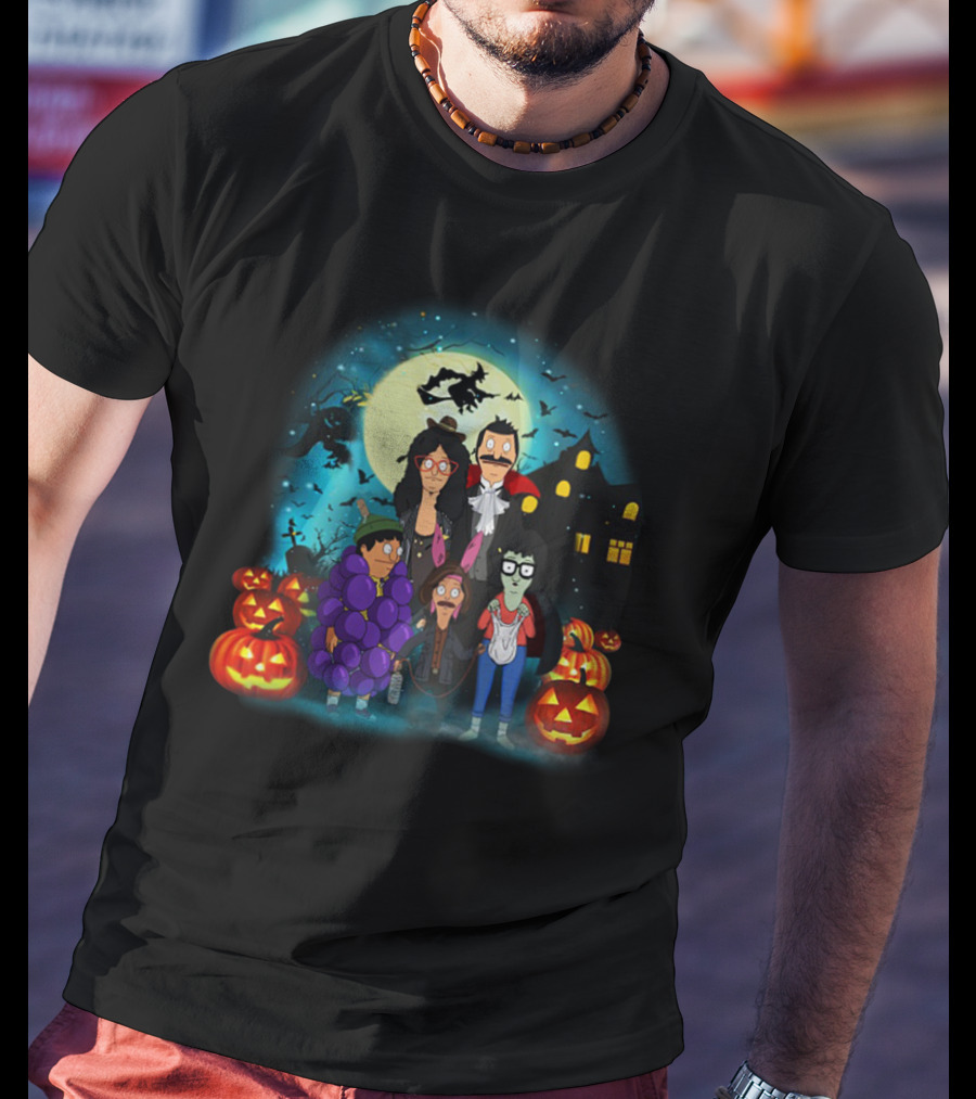 Bob's Burgers Belcher Family Halloween Costumes With Pumpkins And Haunted House T-Shirt