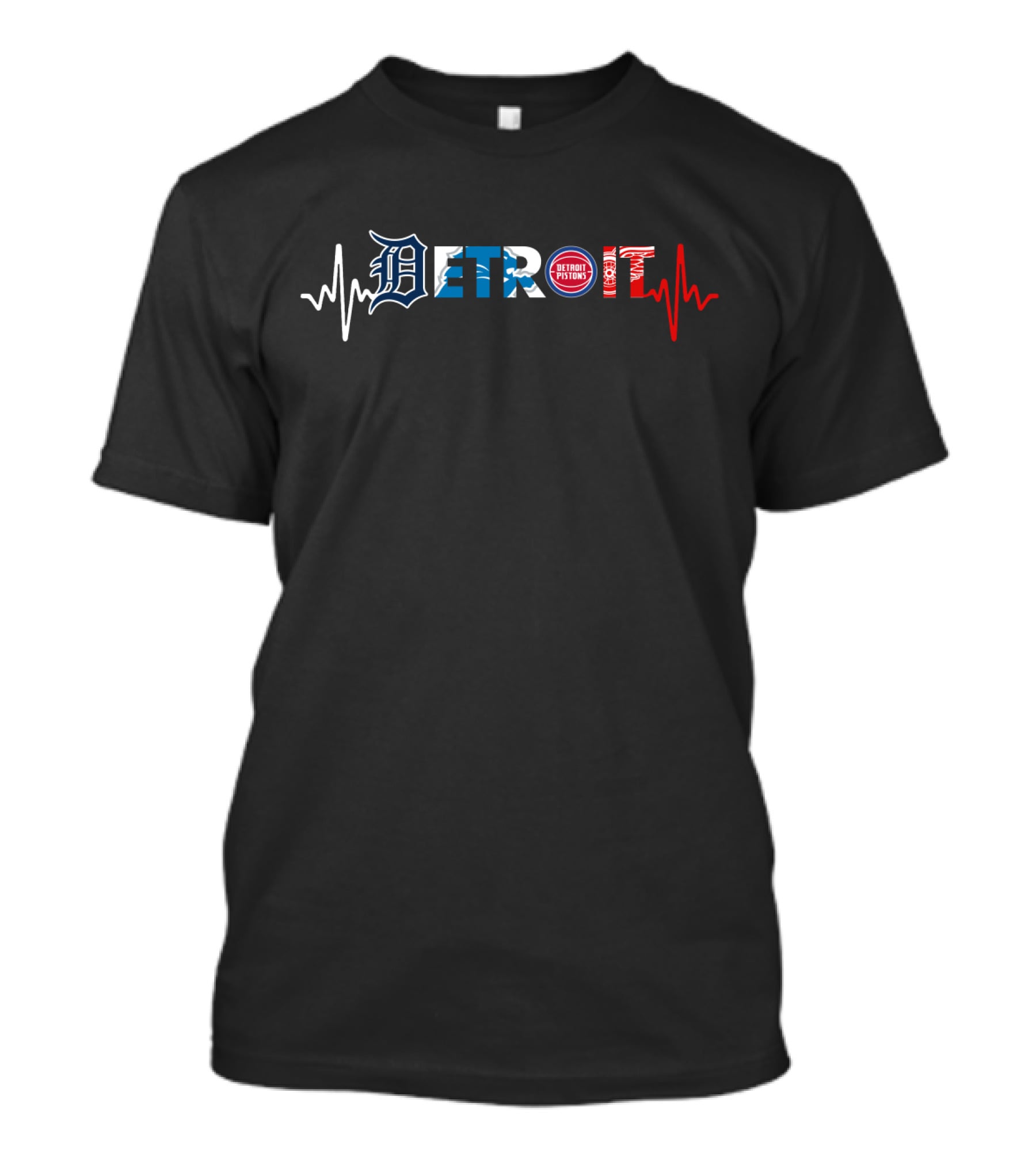 Detroit Pistons Tigers Lions Heart Rate T-Shirt