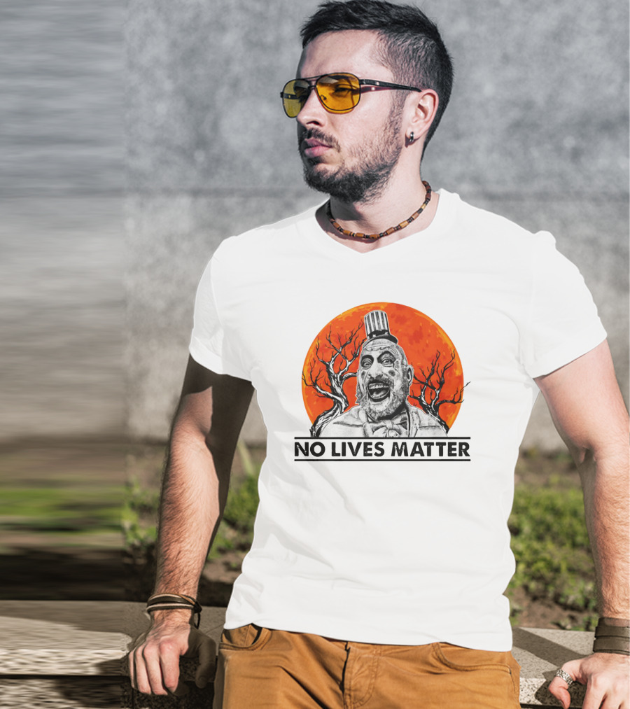 Captain Spaulding No Lives Matter Creepy Clown With Orange Moon And Bare Trees T-Shirt