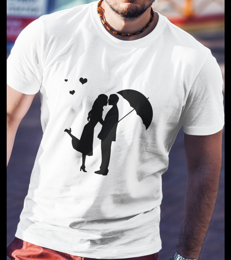 Couple Romantic Umbrella Hearts T-Shirt