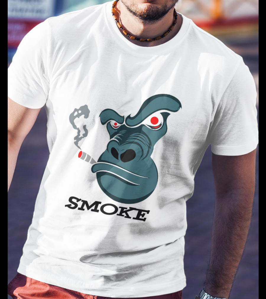 Smoke Kong Smoking Gorilla Icon With Angry Red Eyes T-Shirt