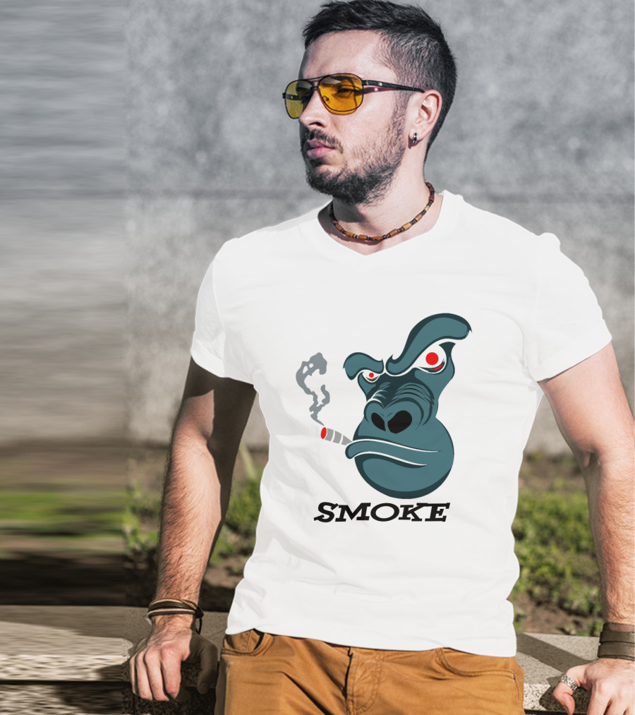 Smoke Kong Smoking Gorilla Icon With Angry Red Eyes T-Shirt