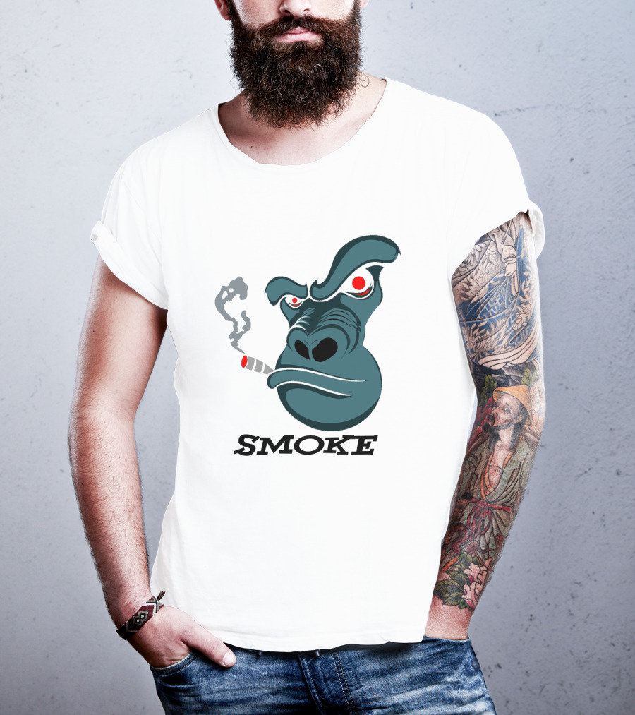 Smoke Kong Smoking Gorilla Icon With Angry Red Eyes T-Shirt