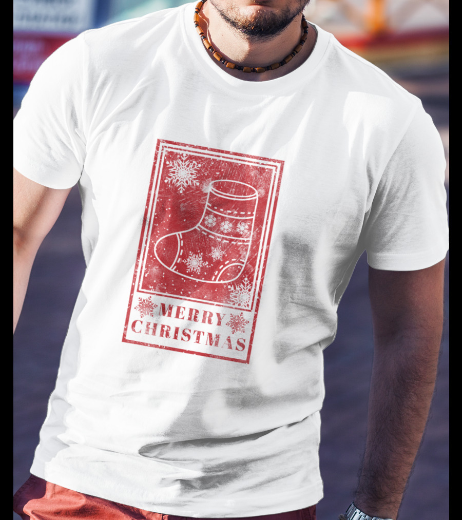 Merry Christmas Red Sock Post Stamp T-Shirt