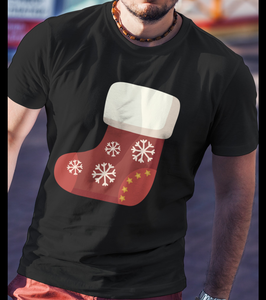 Sock Christmas Stocking With Snowflakes And Stars T-Shirt