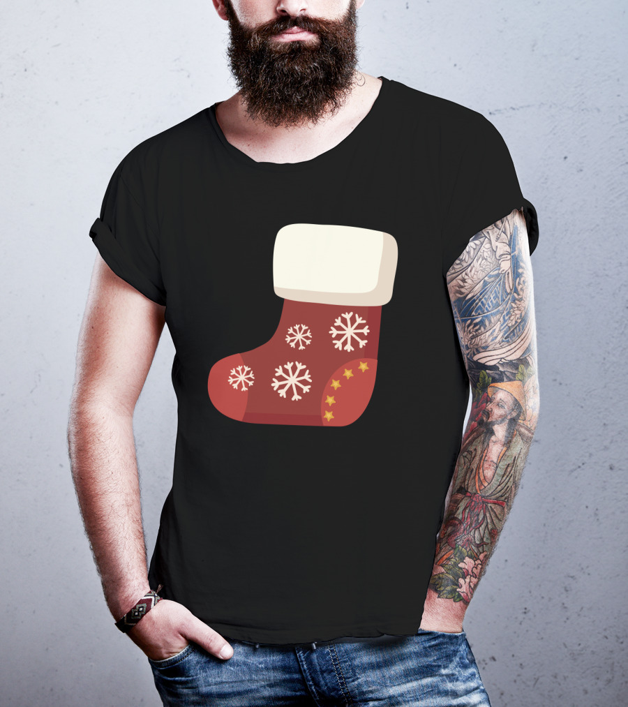 Sock Christmas Stocking With Snowflakes And Stars T-Shirt