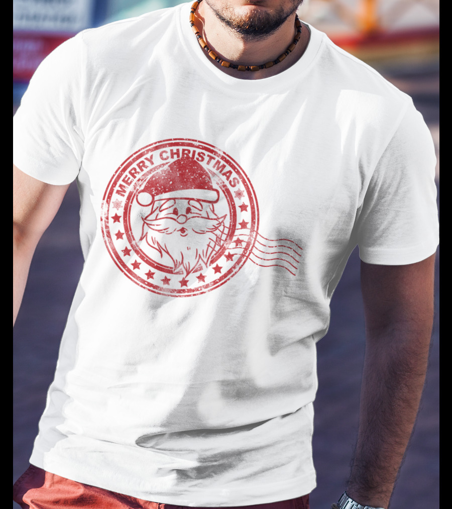 Merry Christmas Santa Claus Postmark Seal With Stars And Hat T-Shirt