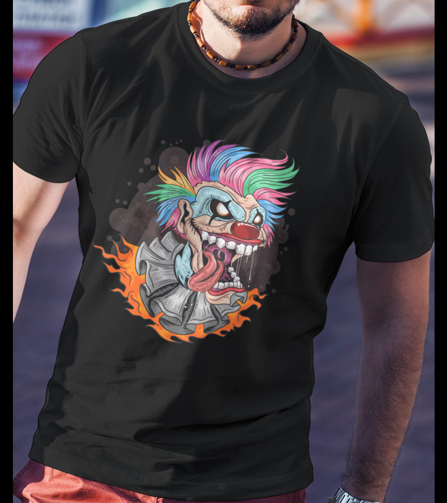 Clown Joker Smile With Unicorn Hair And Fiery Collar T-Shirt