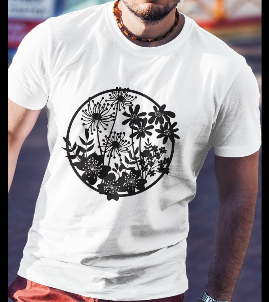 Flower Fresh Three Dimensional Silhouette Blossom Mandala T-Shirt